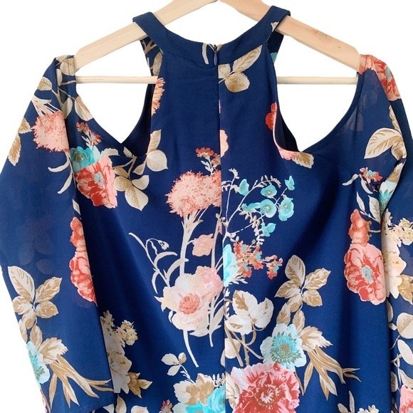 Charles Henry Cold Shoulder Blue Floral Dress Size S Women - Picture 12 of 14